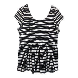 A Pea In The Pod Maternity Textured Black & White Striped Knit Umpire Top Large